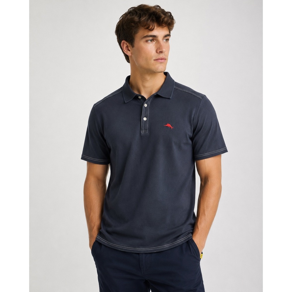 Tommy Bahama IslandZone Supima Polo Shirt Mens Large Navy Blue Short Sleeve Logo